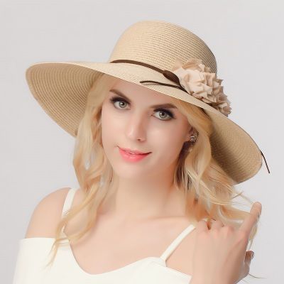 夏季女士防晒遮阳帽防晒防紫外线大沿草帽海边花朵太阳沙滩凉帽子
